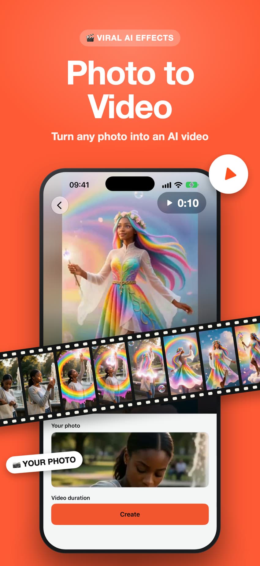 A photo added in the app and turned into an AI video