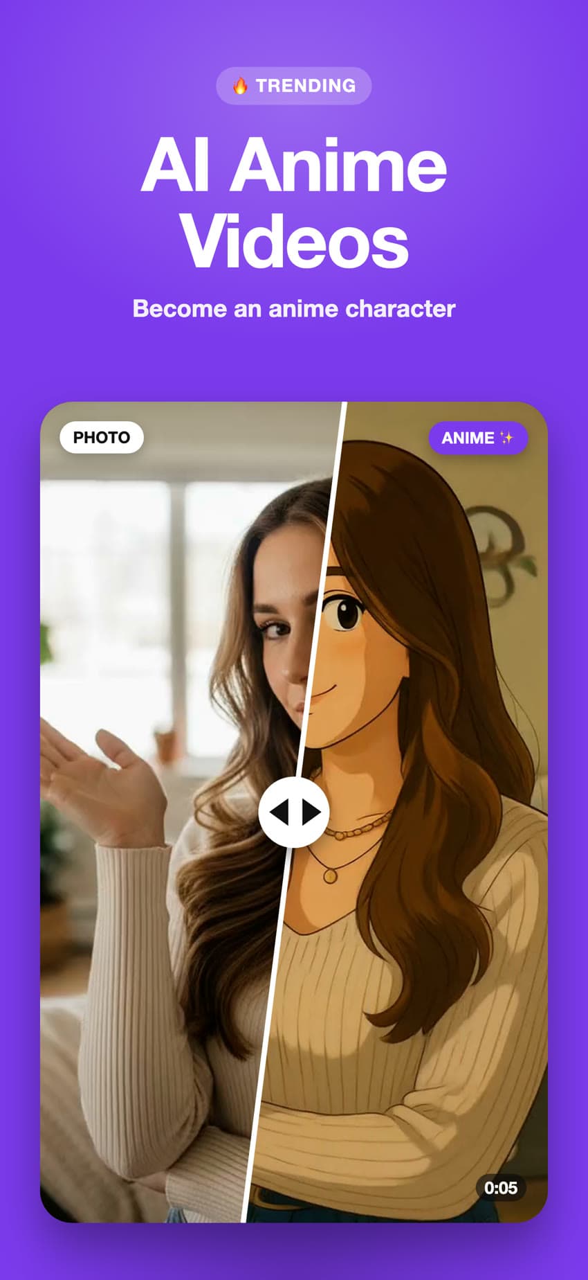 A portrait turned into an anime-style AI video