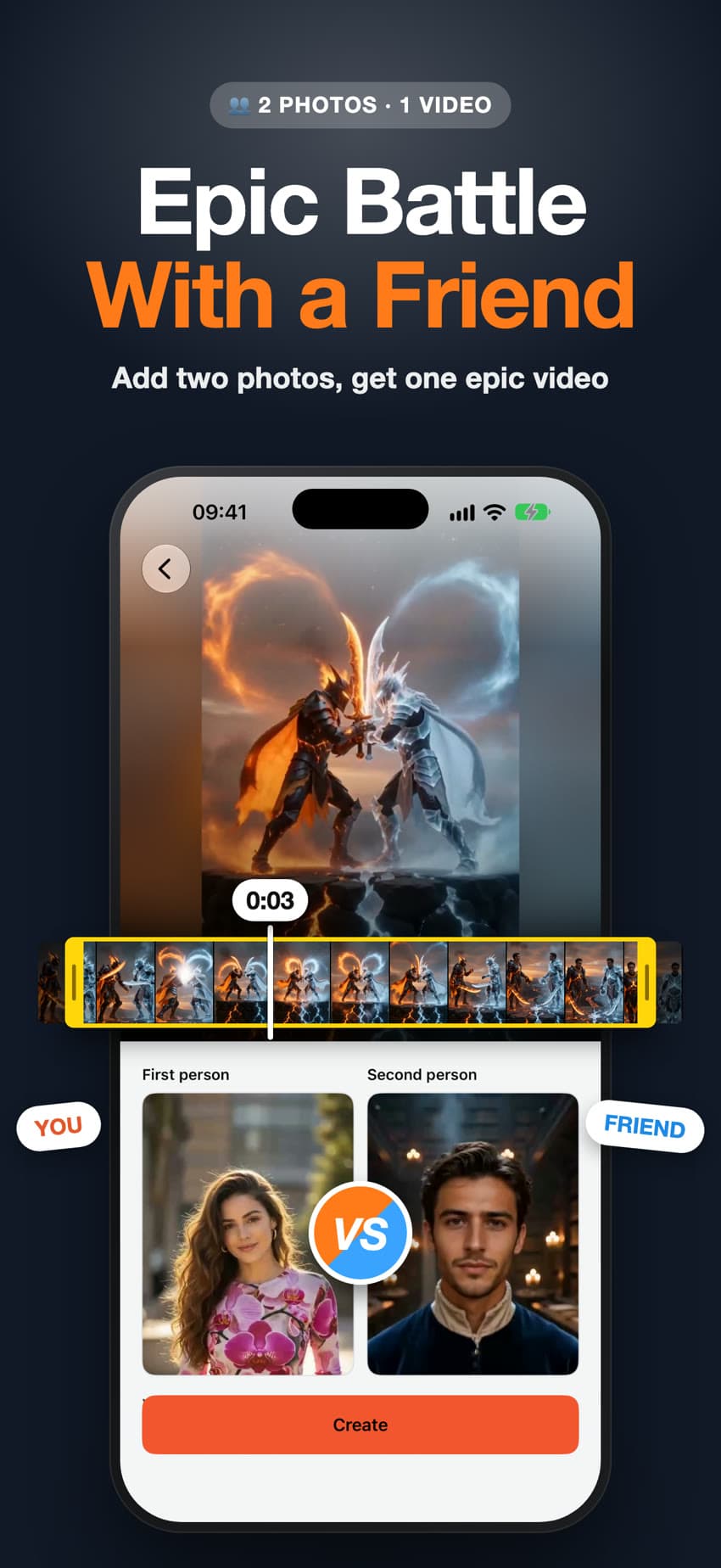 Two photos added in the app for an epic battle video, ready to create